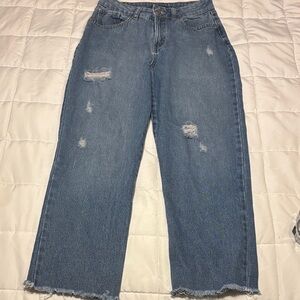 Sincerely Jules High Waisted Straight Wide Leg Frayed Hem Jeans